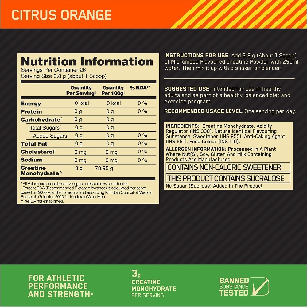 Optimum Nutrition (ON) Micronized Creatine Powder (Citrus Orange)