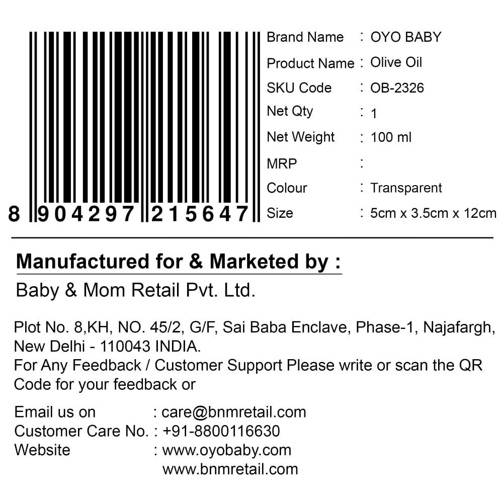 Oyo Baby Wood Pressed Baby Massage Olive Oil