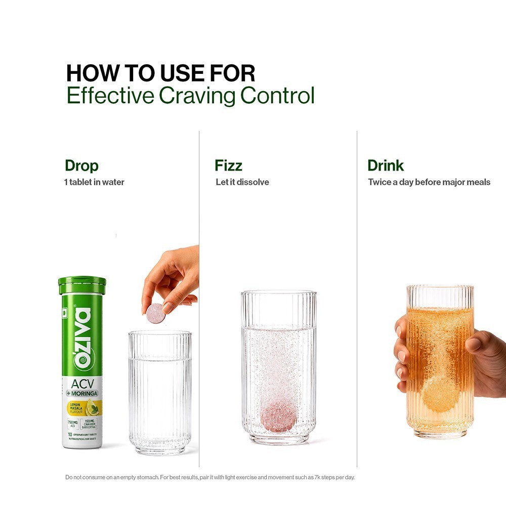 OZiva Apple Cider Vinegar + Moringa Effervescent Tablets (Lemon Masala)