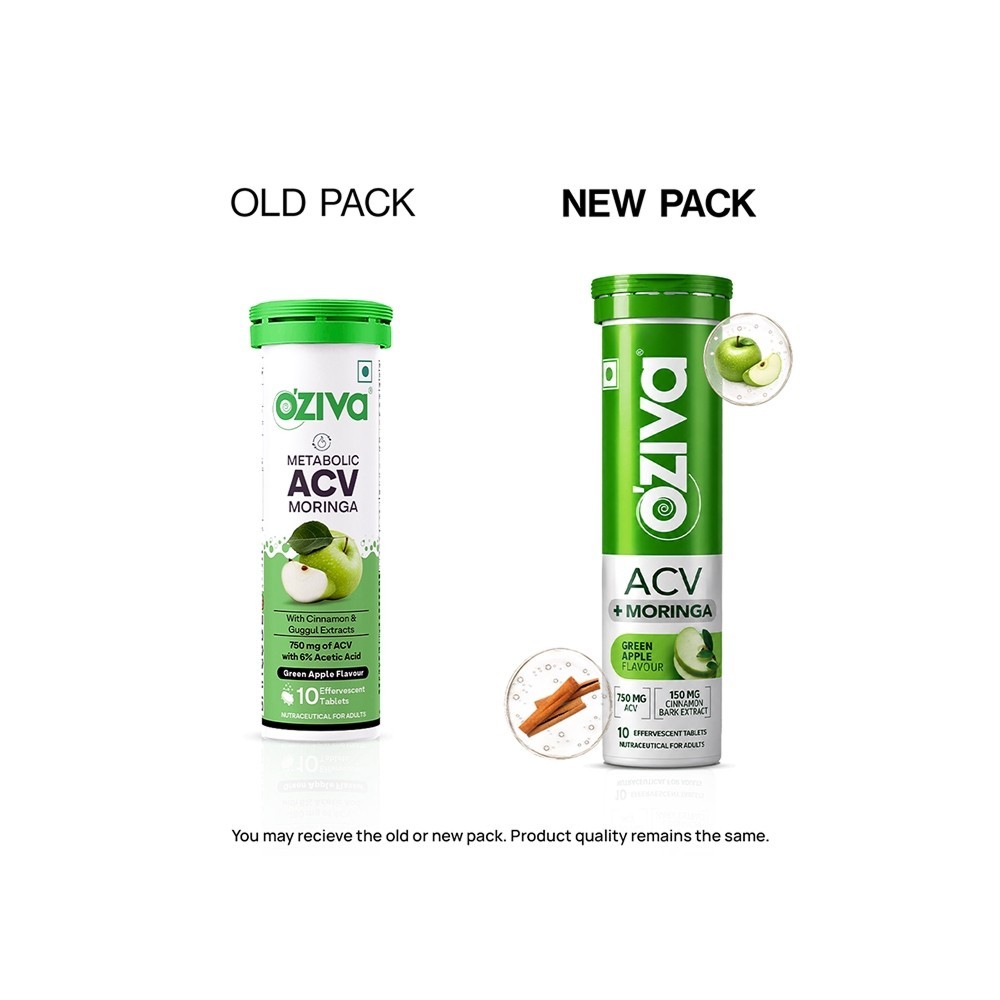 OZiva Apple Cider Vinegar + Moringa Effervescent Tabs (Green Apple)