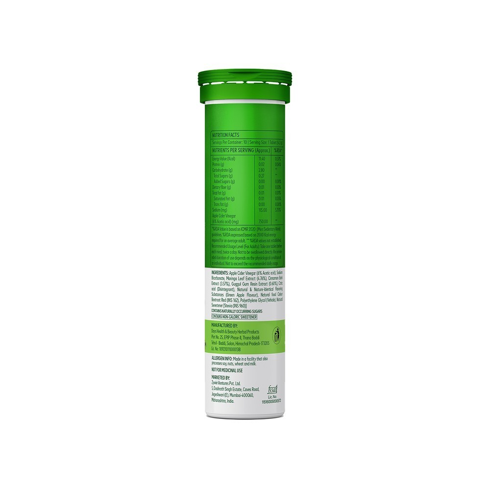 OZiva Apple Cider Vinegar with Moringa Effervescent Tablets (Green Apple)