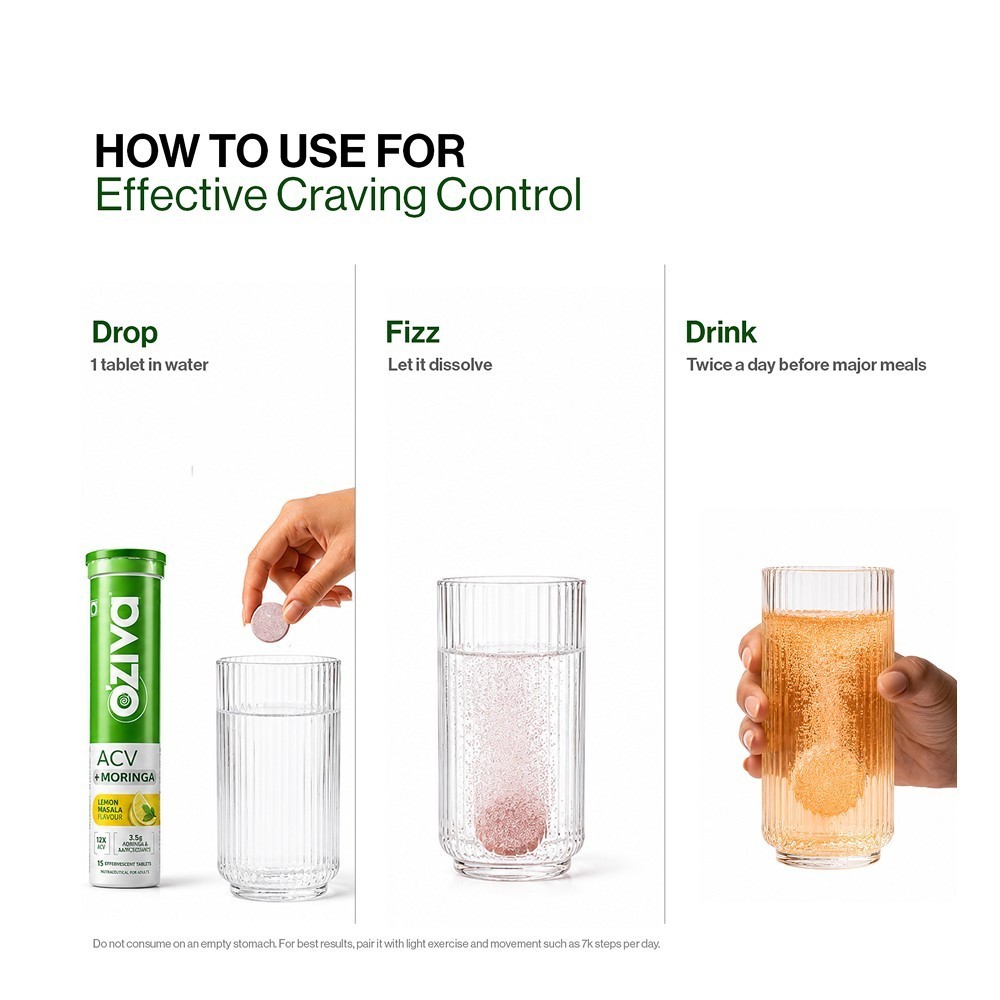 OZiva Moringa Apple Cider Vinegar Effervescent Tablets (Lemon Masala)