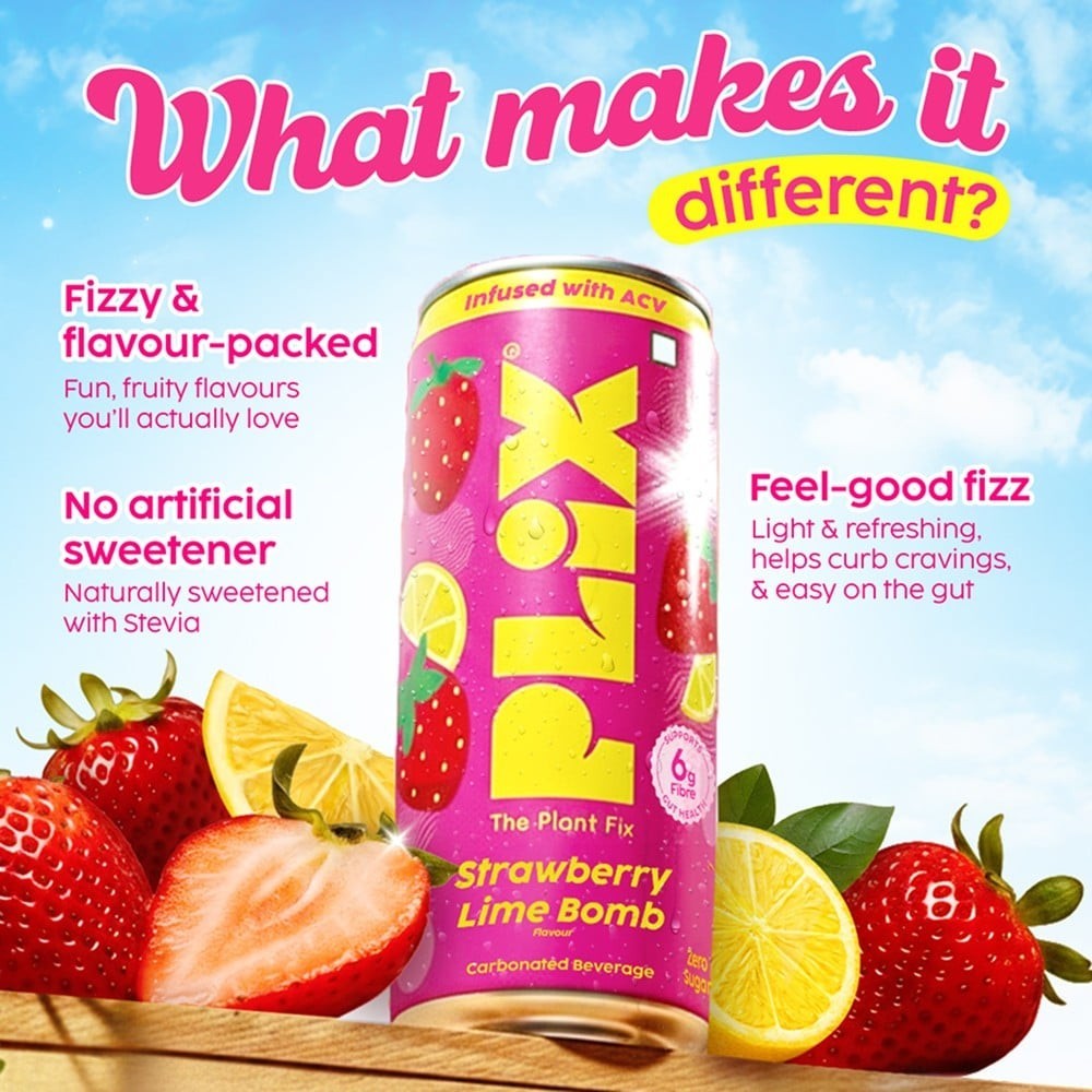 Plix Strawberry Lime Bomb Prebiotic Soda