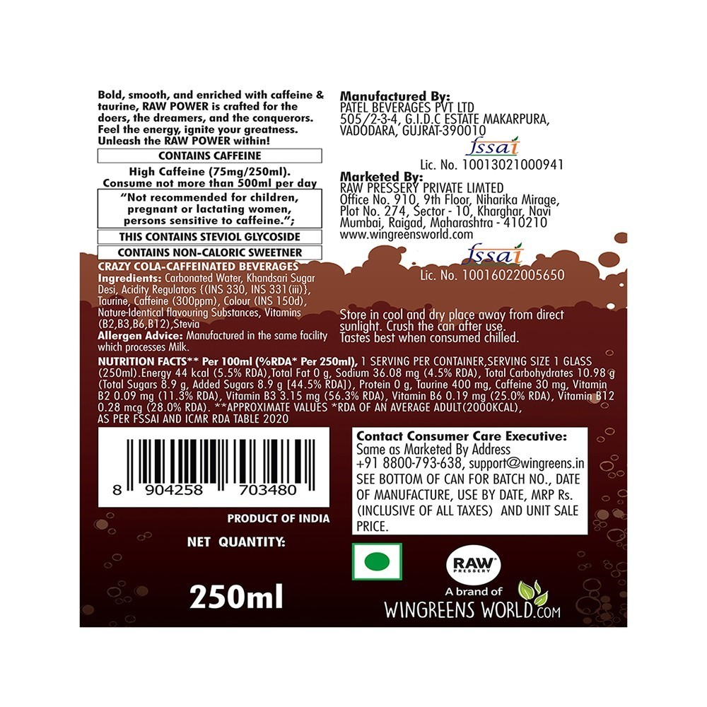 Raw Pressery Crazy Cola Energy Drink