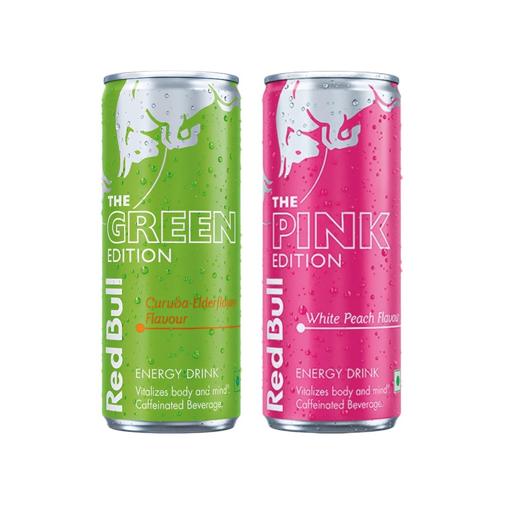 Red Bull Curuba Elderflower Energy Drink - The Green Edition +  Energy Drink Pink Edition (250 ml) White Peach Combo