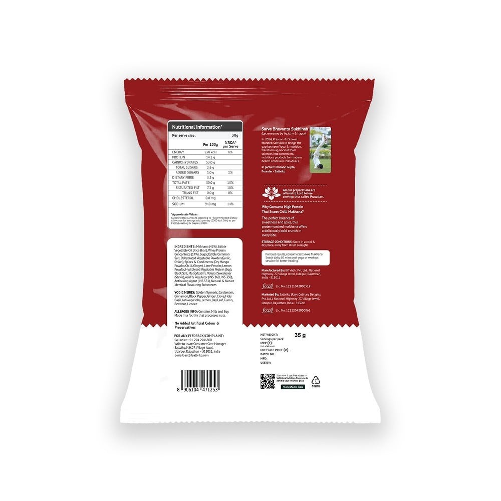 Sattviko High Protein Sweet Chilli Roasted Flavoured Makhana