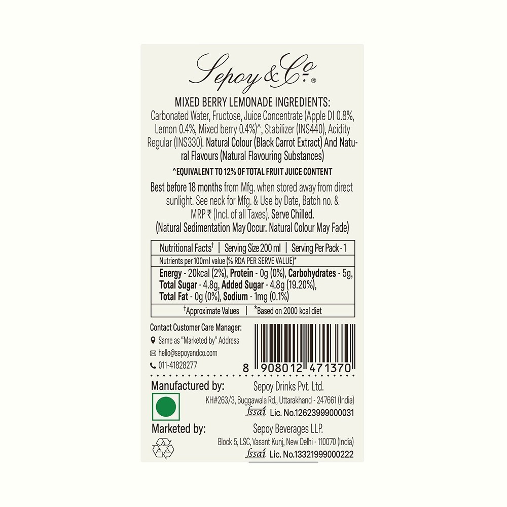Sepoy & Co. Mixed Berry Lemonade Sparkling Drink