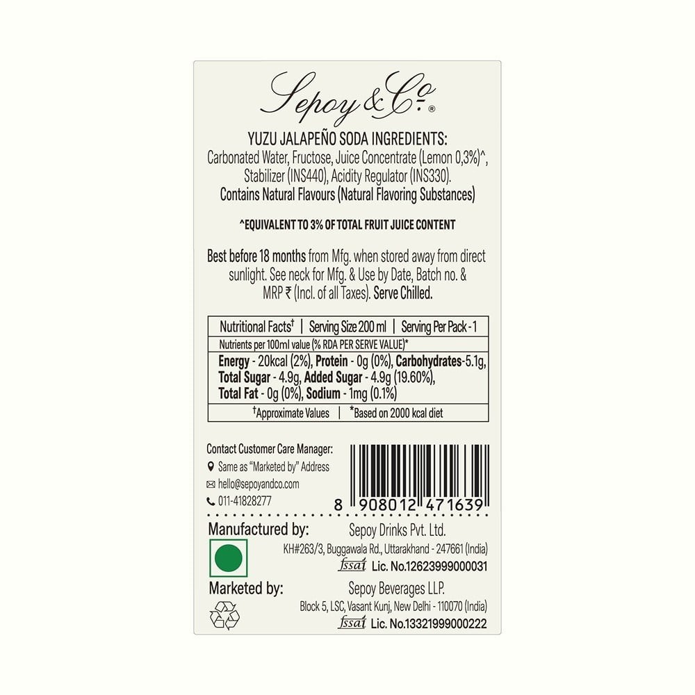 Sepoy & Co. Yuzu Jalapeno Soda