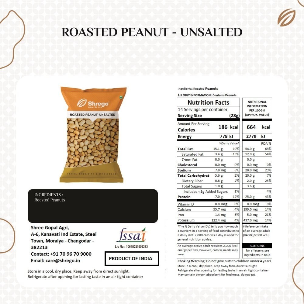 Shrego Roasted Peanuts - Unsalted