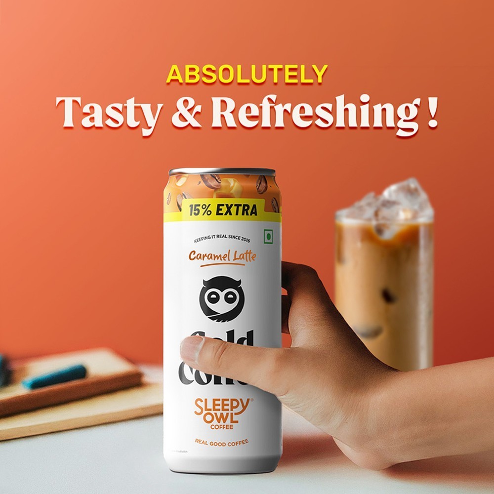 Sleepy Owl Caramel Latte Cold Coffee Can