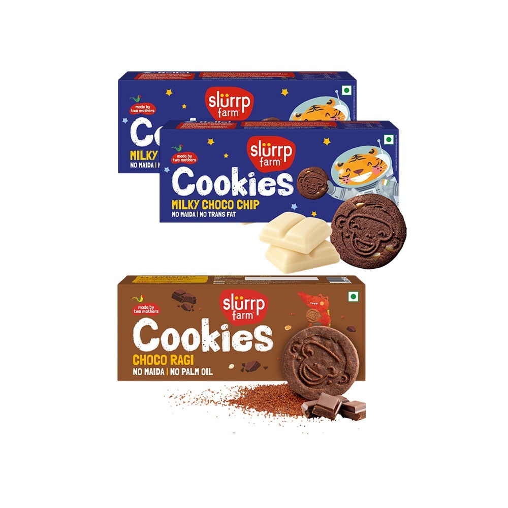 Slurrp Farm Milky Choco Chip Cookies x 2 +  Choco Ragi Cookies Combo