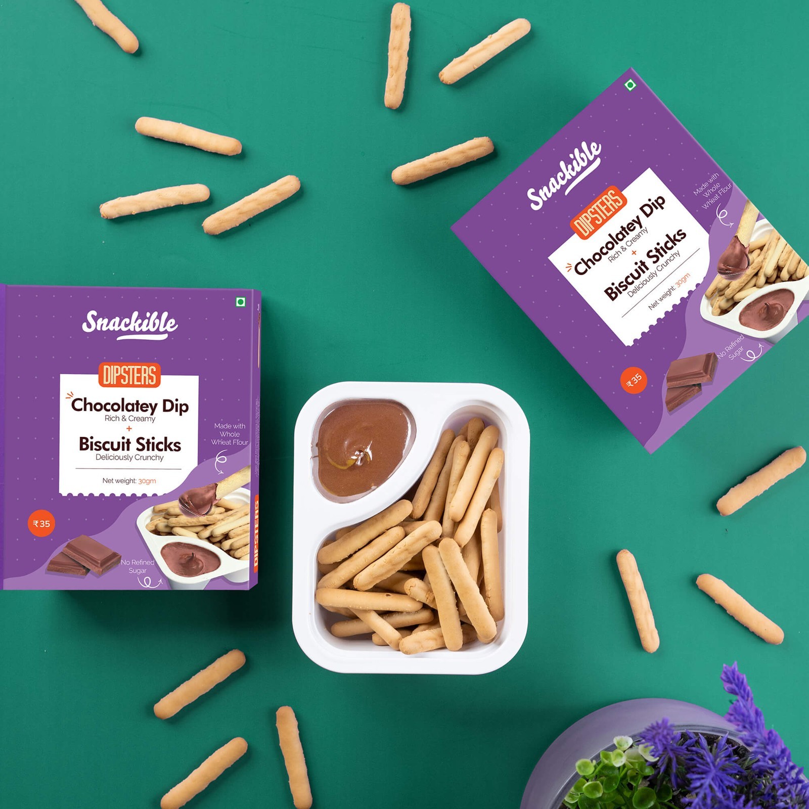 Snackible Biscuit Sticks with Chocolatey Dip