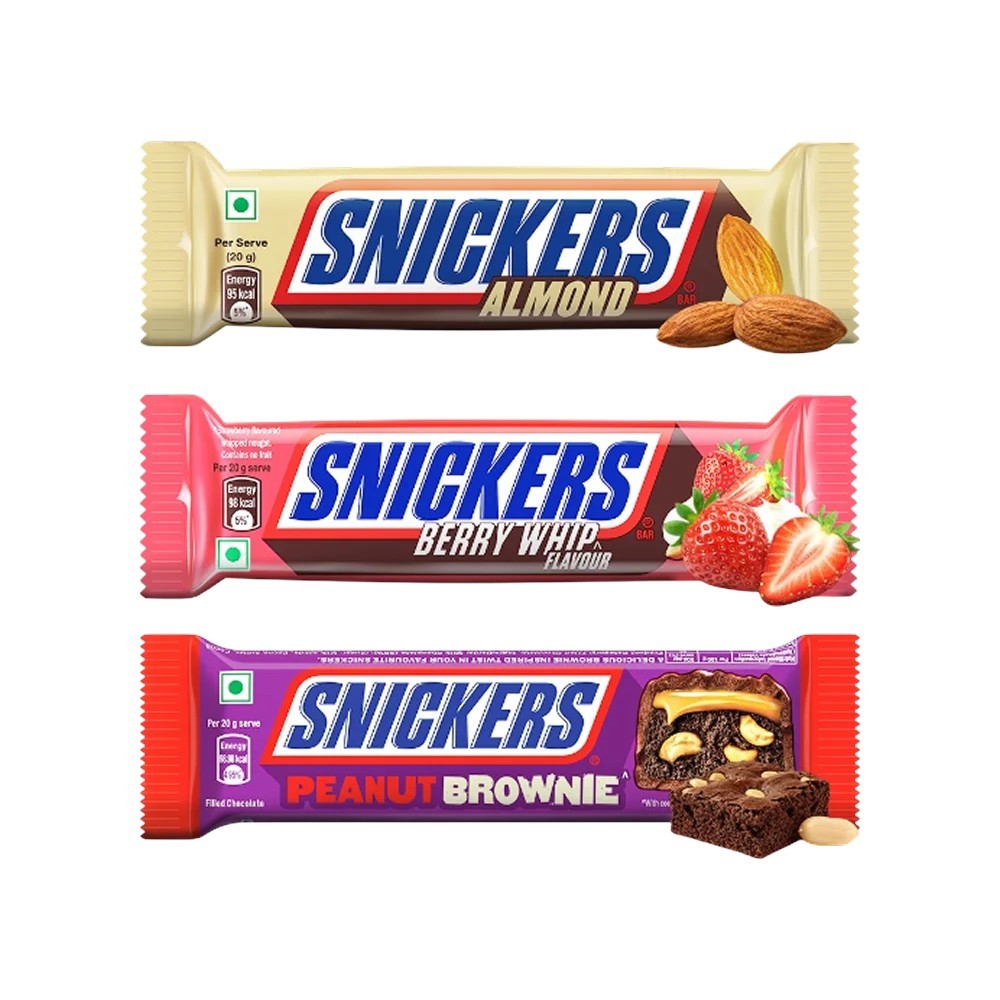 Snickers Almond Chocolate Filled Bar +  Berry Whip Chocolate Filled Bar +  Peanut Brownie Chocolate Filled Bar Combo