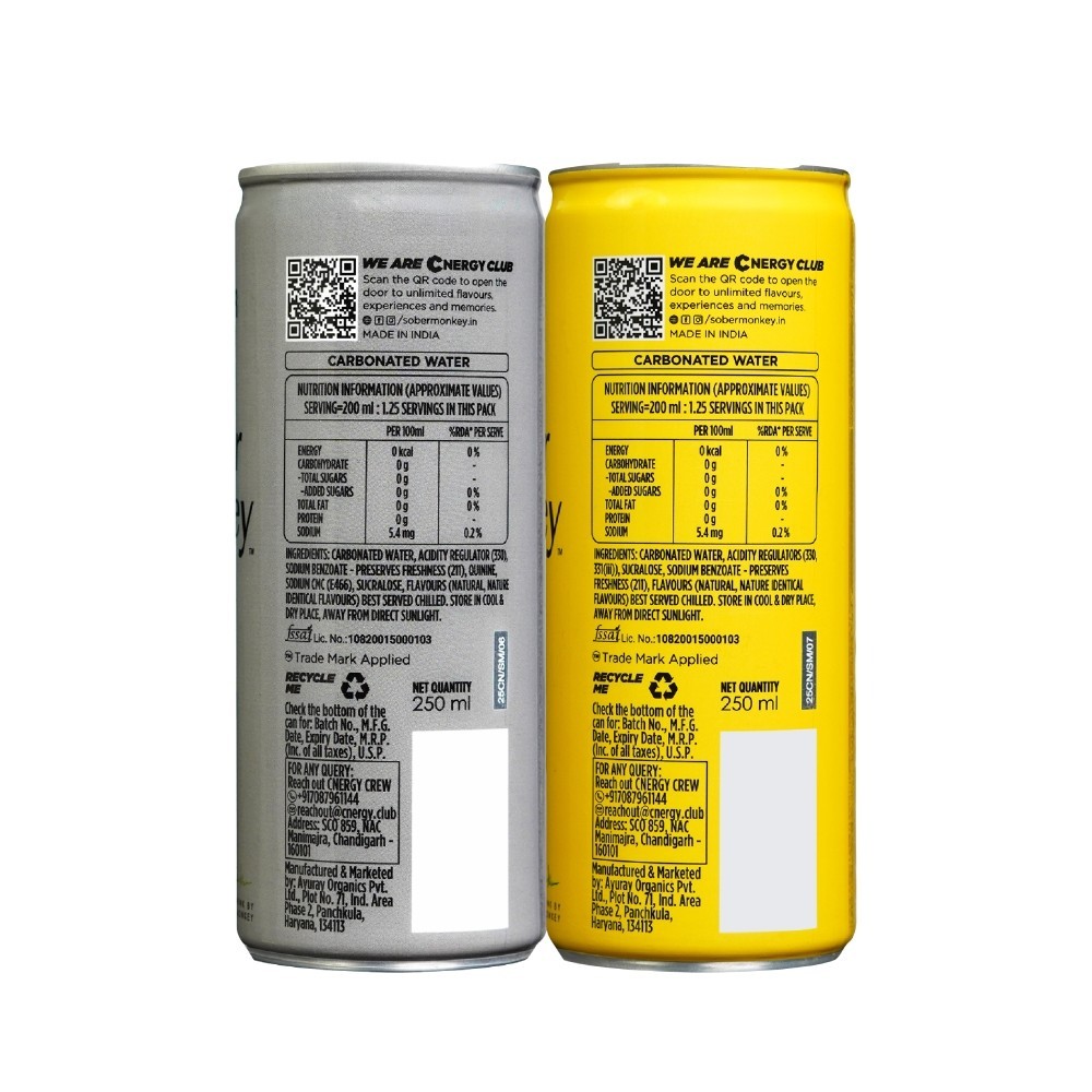 Sober Monkey Zero Sugar Lemon Soda Water & Tonic Water