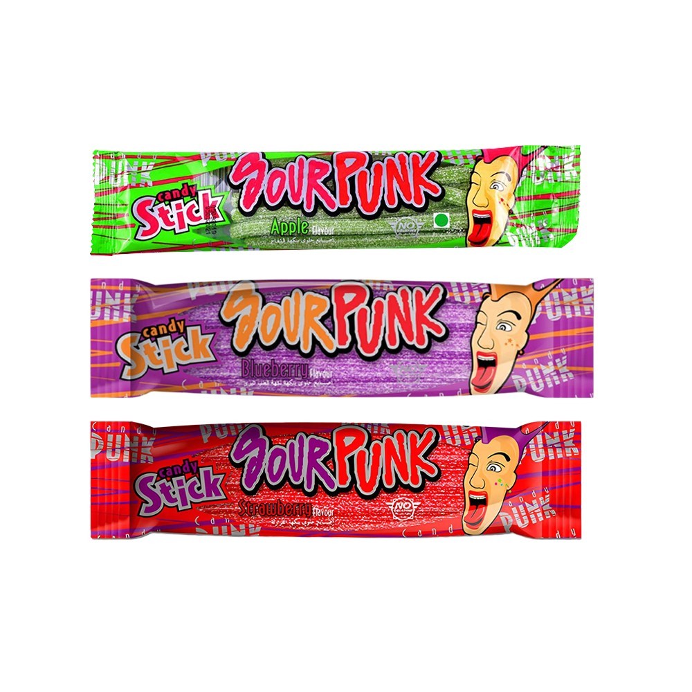 Sour Punk Blueberry Sour Candy Stick +  Strawberry Flavour Stick Sour Candy +  Apple Sour Candy Combo