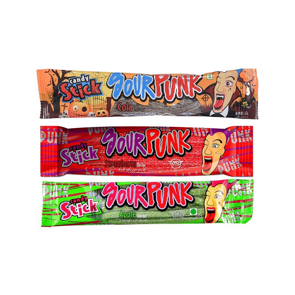 Sour Punk Cola Flavour Stick Sour Candy + Apple Sour Candy + Strawberry Flavour Stick Sour Candy Combo