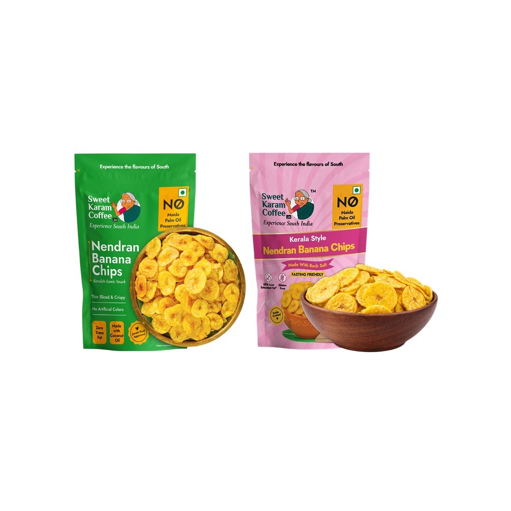 Sweet Karam Coffee Kerala Style Rock Salt Banana Chips + Nendran Banana Chips Combo