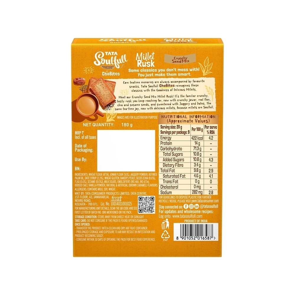 Tata Soulfull Chabites Crunchy Seed Mix Millet Rusk