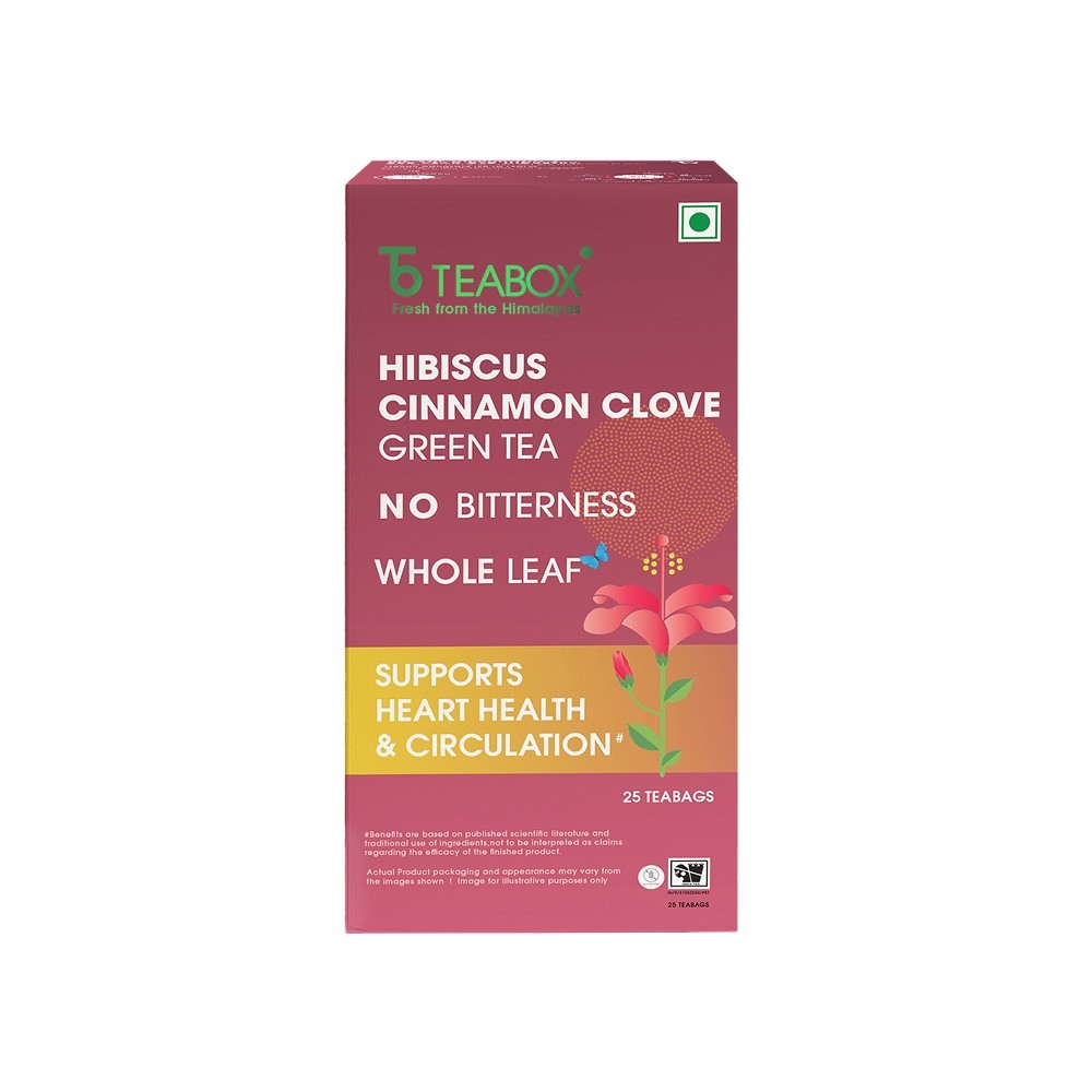 Teabox Hibiscus Cinnamon Clove Flavoured Green Tea Bags