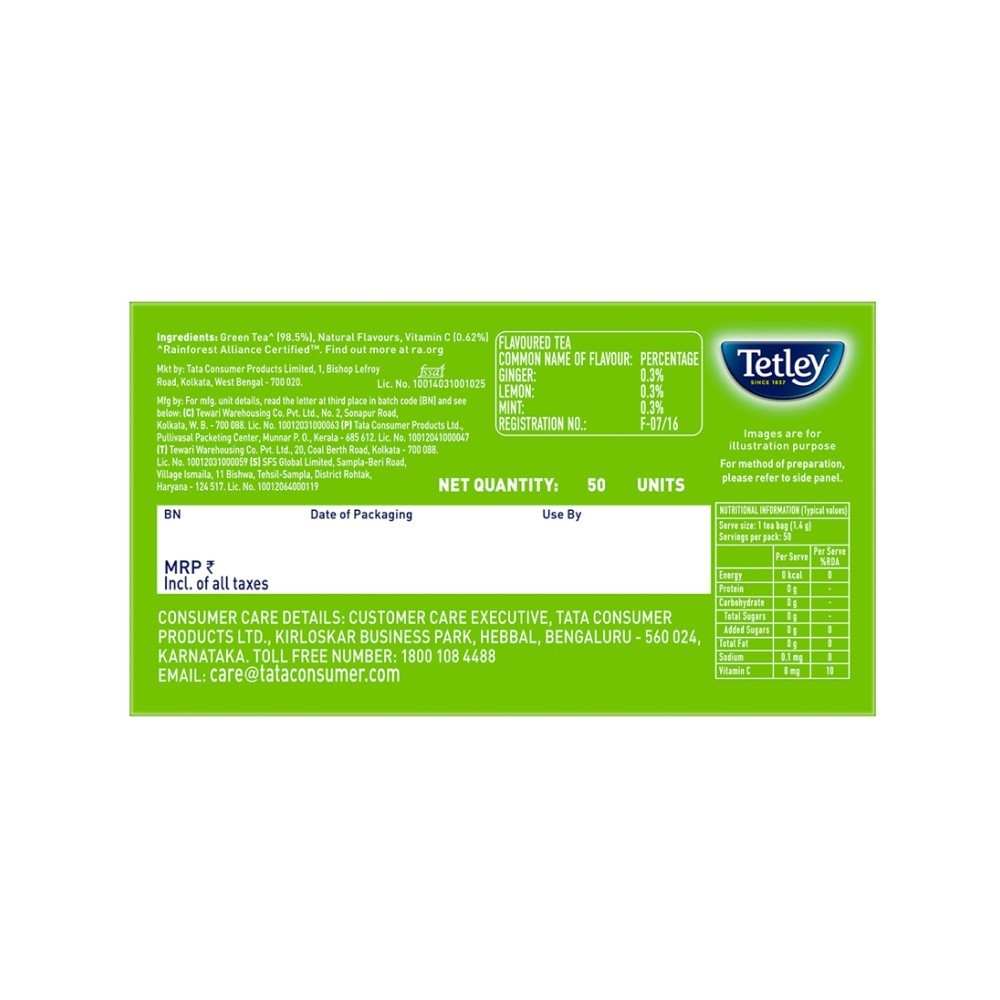 Tetley Ginger Mint & Lemon Flavoured Green Tea Bags