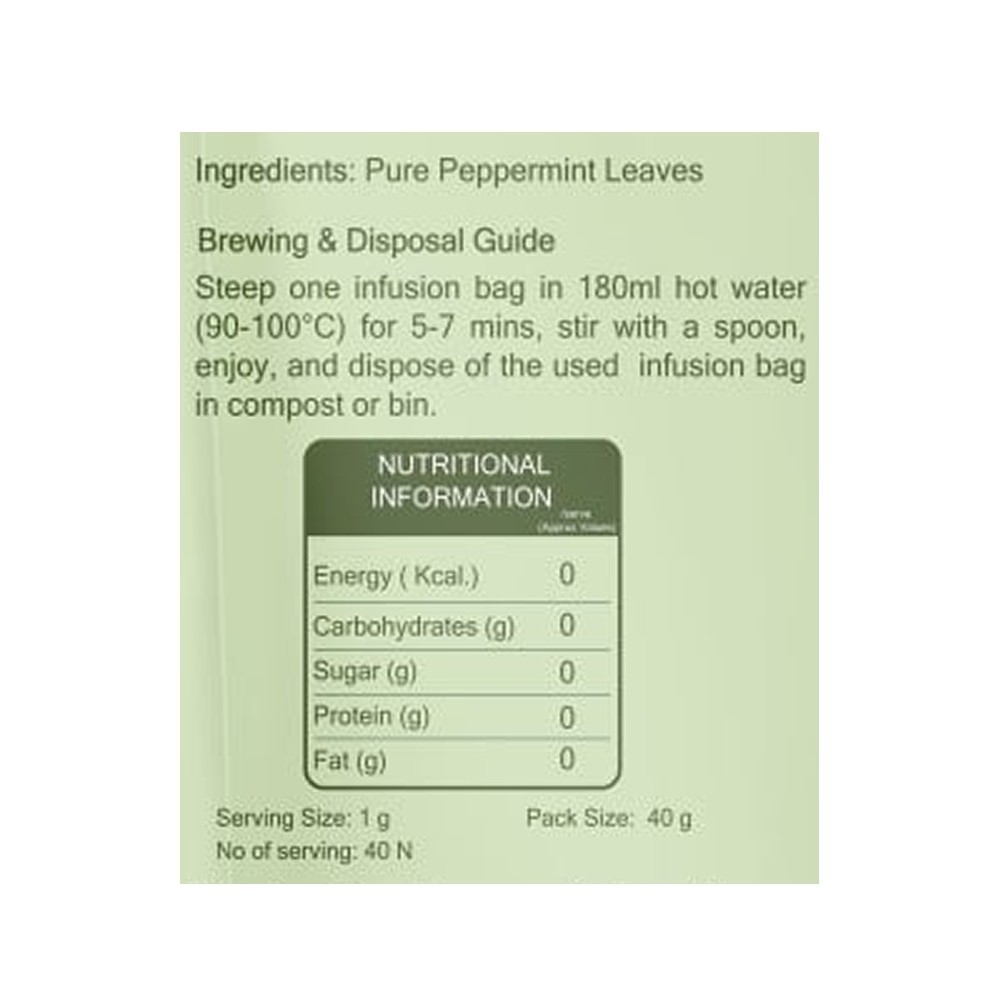 The Tea Trove Peppermint Flavoured Organic Green Tea Bags