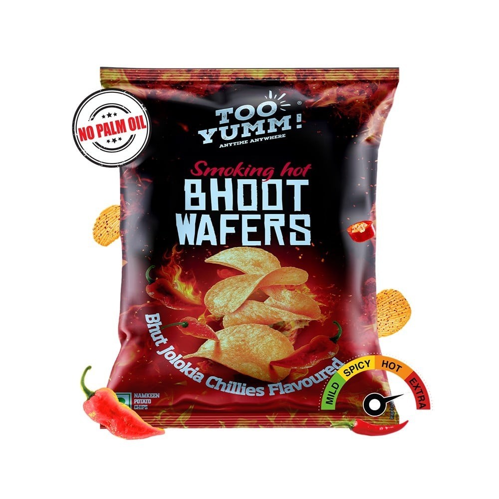 Too Yumm Spicy Chilli Wafers Potato Chips (No Palm Oil) +  Bhoot Wafer Potato Chips - Spicy Jholokia Chilli Combo