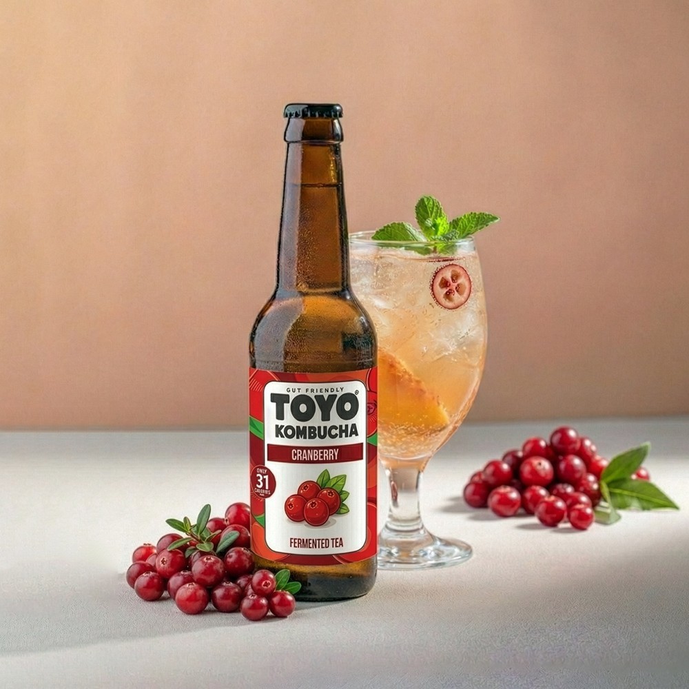 Toyo Kombucha Cranberry Non-Alcoholic Kombucha Fermented Tea