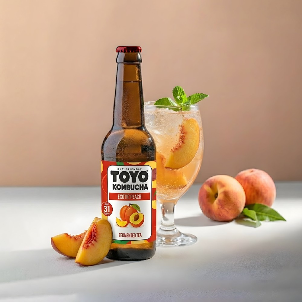 Toyo Kombucha Exotic Peach Non-Alcoholic Kombucha Fermented Tea