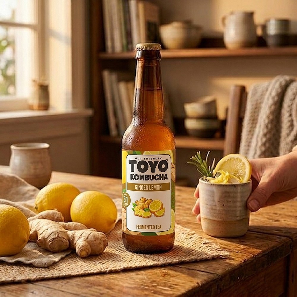 Toyo Kombucha Ginger Lemon Non-Alcoholic Kombucha Fermented Tea