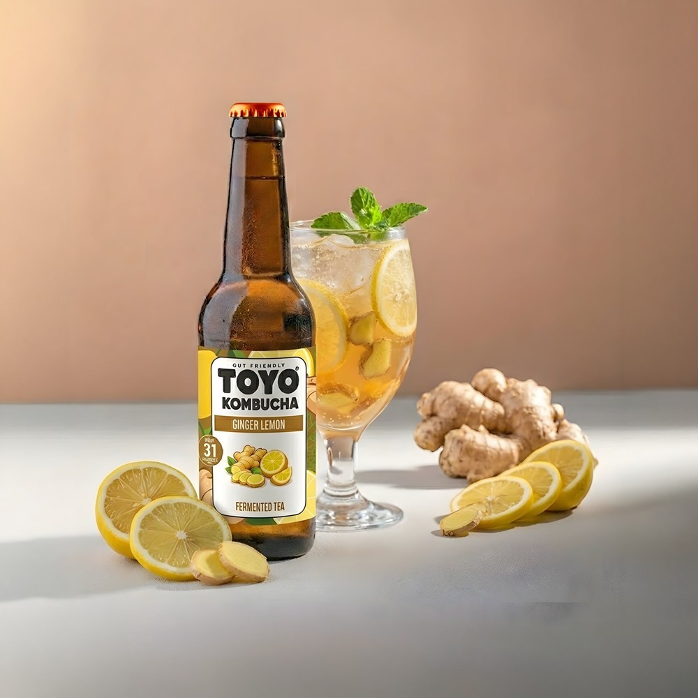 Toyo Kombucha Ginger Lemon Non-Alcoholic Kombucha Fermented Tea