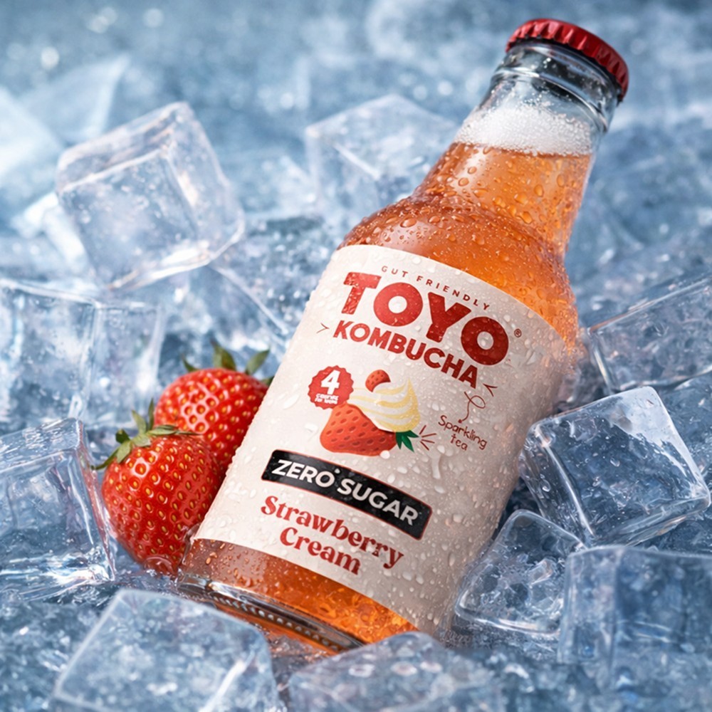 Toyo Kombucha Strawberry Cream Zero Sugar Kombucha