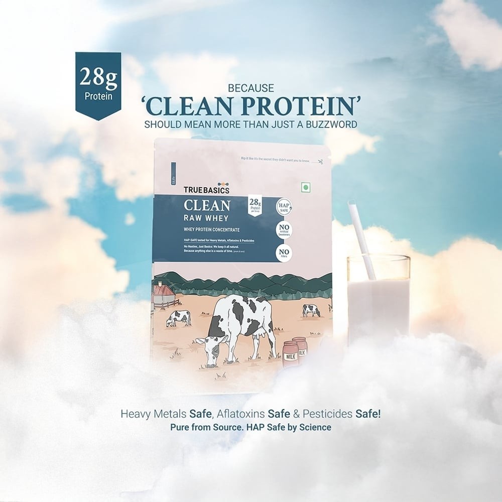 TrueBasics Clean Raw Whey Protein Concentrate Powder (Unflavoured)