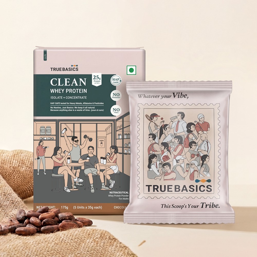 TrueBasics Clean Whey Protein Powder Isolate & Concentrate Blend Sachet (Chocolate)