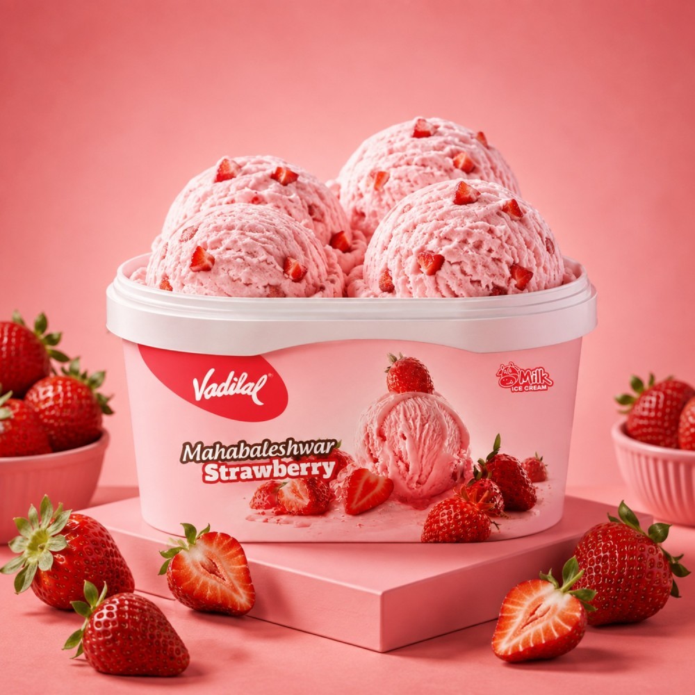 Vadilal Mahabaleshwar Strawberry Ice Cream Tub