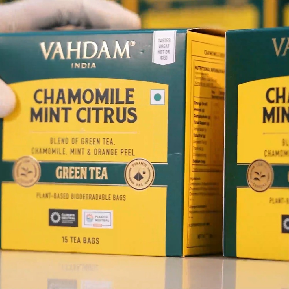 Vahdam Chamomile Mint Citrus Green Tea Bags