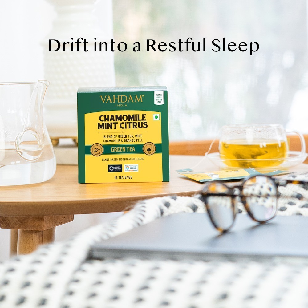 Vahdam Chamomile Mint Citrus Green Tea Bags