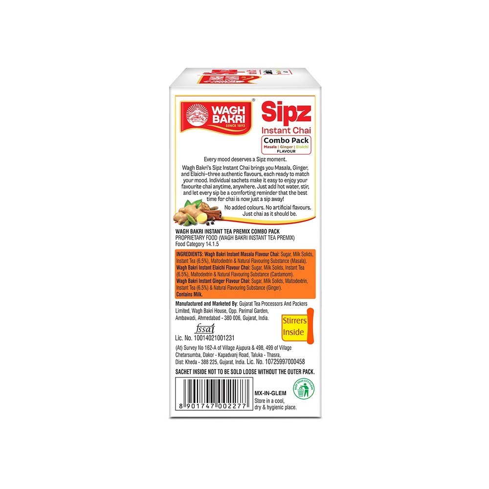 Wagh Bakri Sipz Instant Tea Premix Elaichi + Ginger + Masala