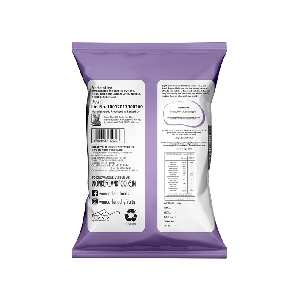 Wonderland Foods Black Pepper Flavoured Makhana