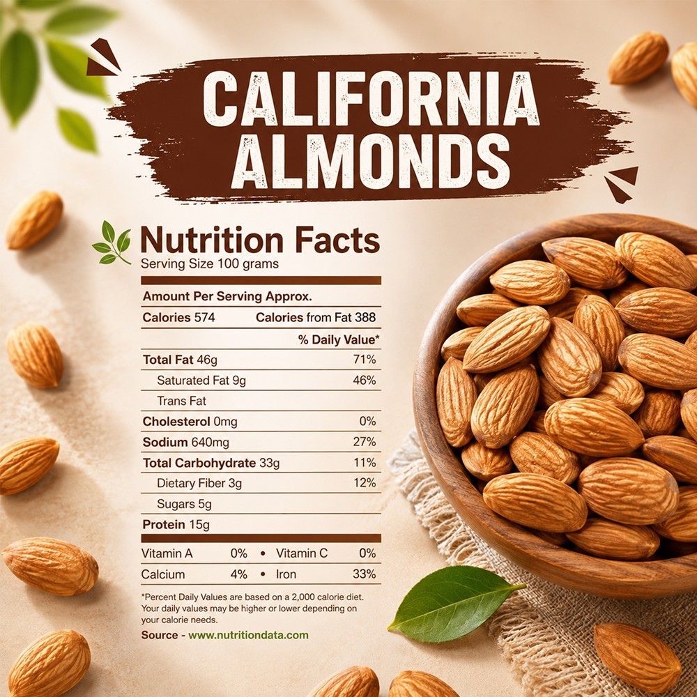 Wonderland Foods Raw California Almonds - 1 kg