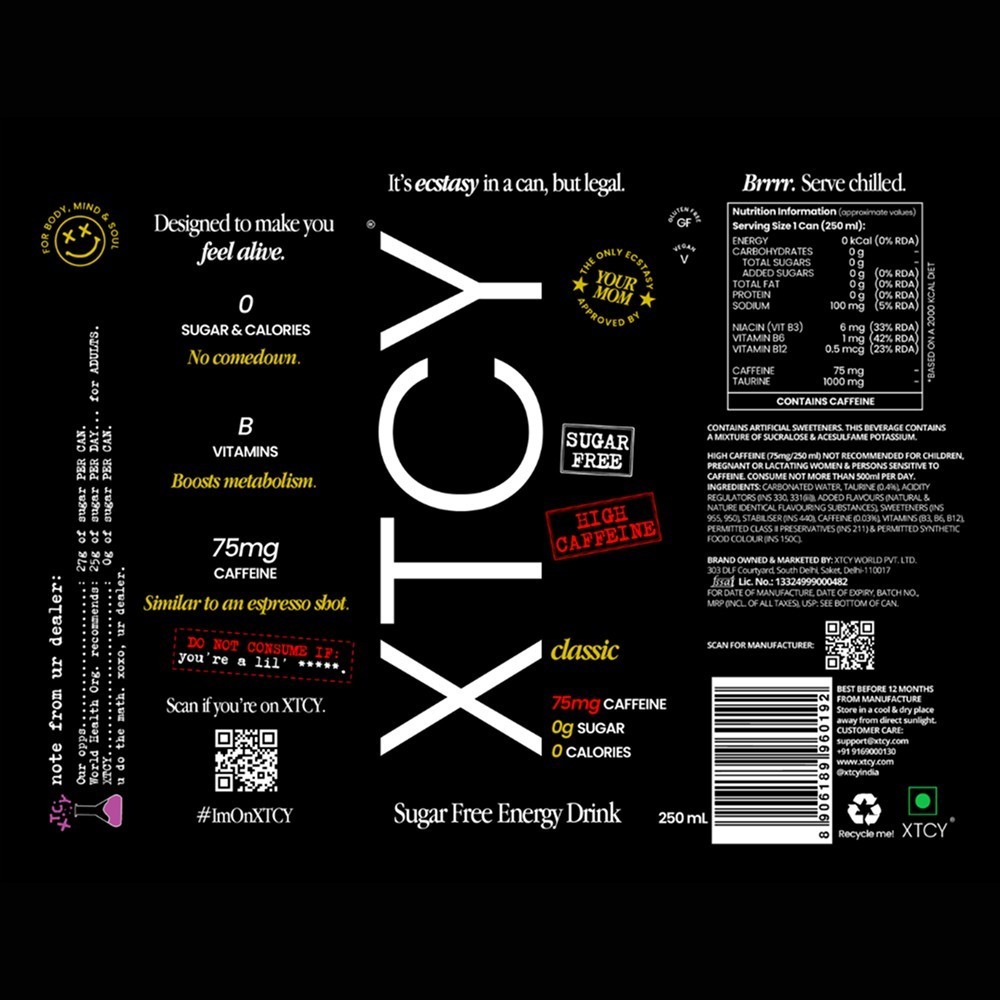 XTCY Classic Sugar Free Energy Drink
