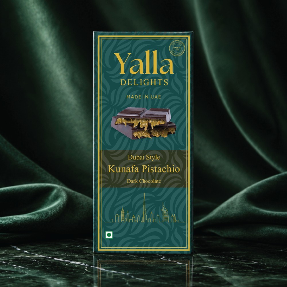 Yalla Delights Pistachio Kunafa Dark Chocolate Bar