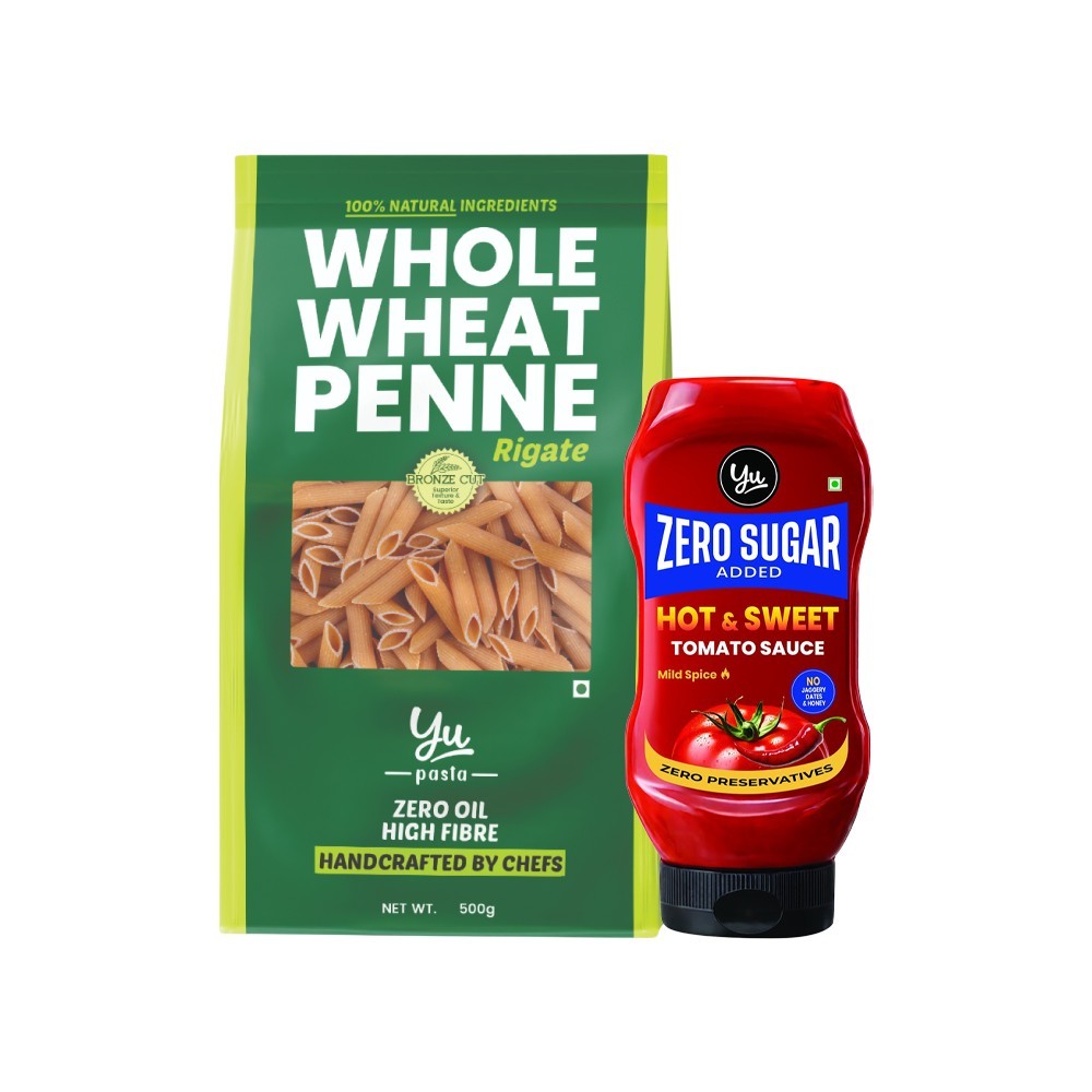 Yu 100% Whole Wheat Penne Pasta + Zero Sugar Hot & Sweet Tomato Ketchup (Mild Spice) Combo