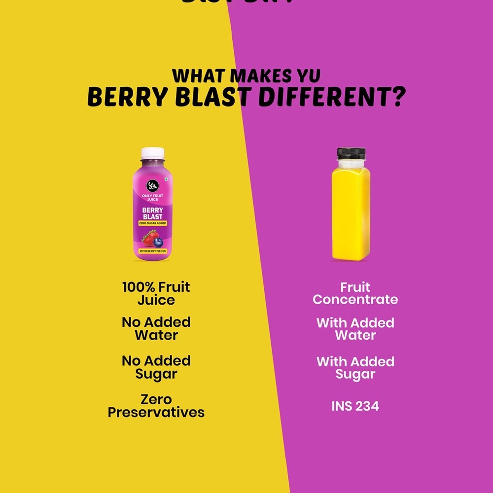 Yu Berry Blast Fruit Juice with Berry Pieces +  Green Apple Juice with Chia Seeds Combo