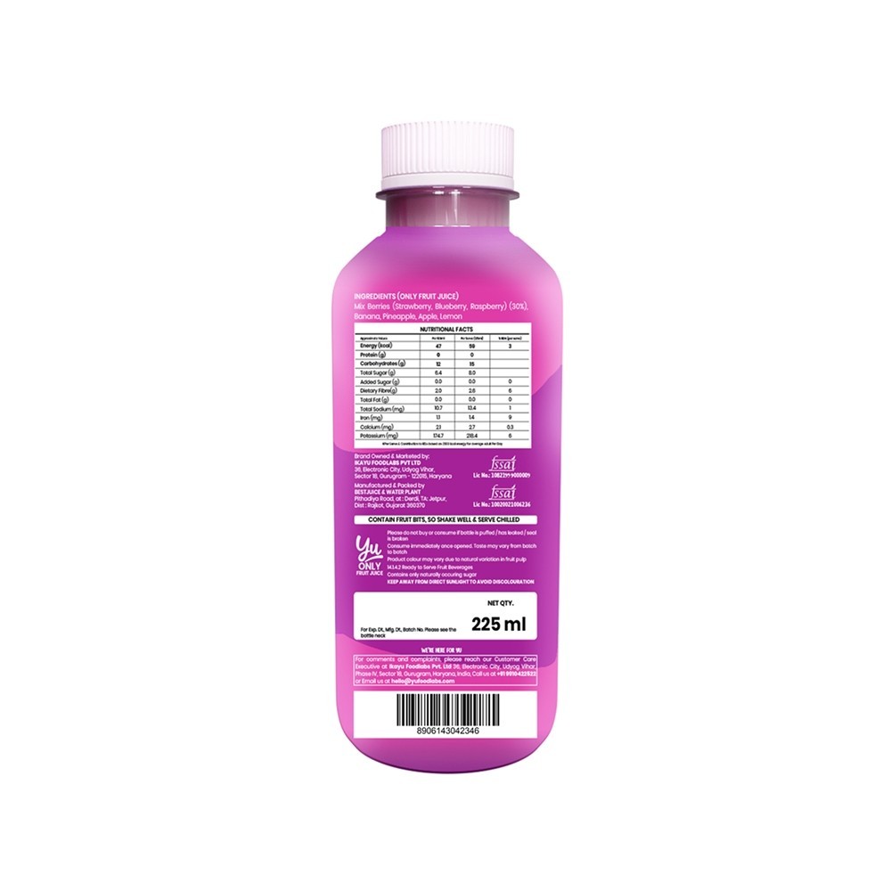 Yu Berry Blast Fruit Juice with Berry Pieces +  Green Apple Juice with Chia Seeds Combo