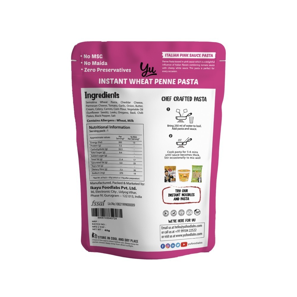 Yu Pink Sauce Instant Wheat Pasta (Penne)