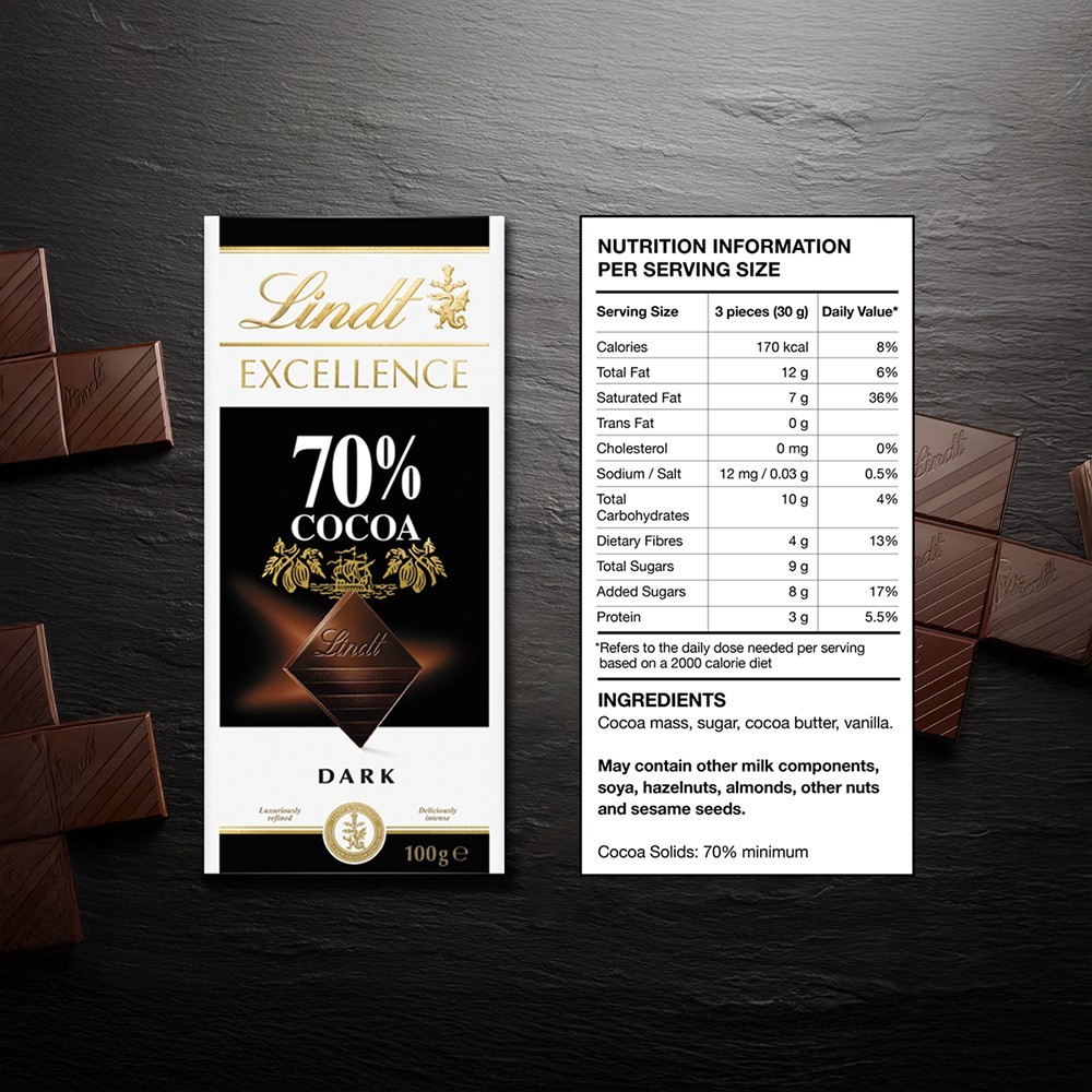 Lindt Excellence 70% Cocoa Dark Chocolate Bar