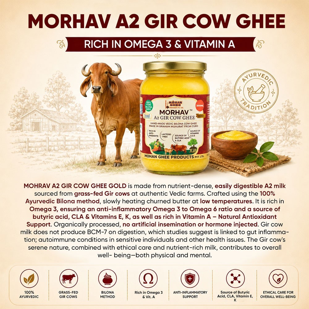 Morhav A2 Gir Cow Ghee (Made from Grass-fed Curd)