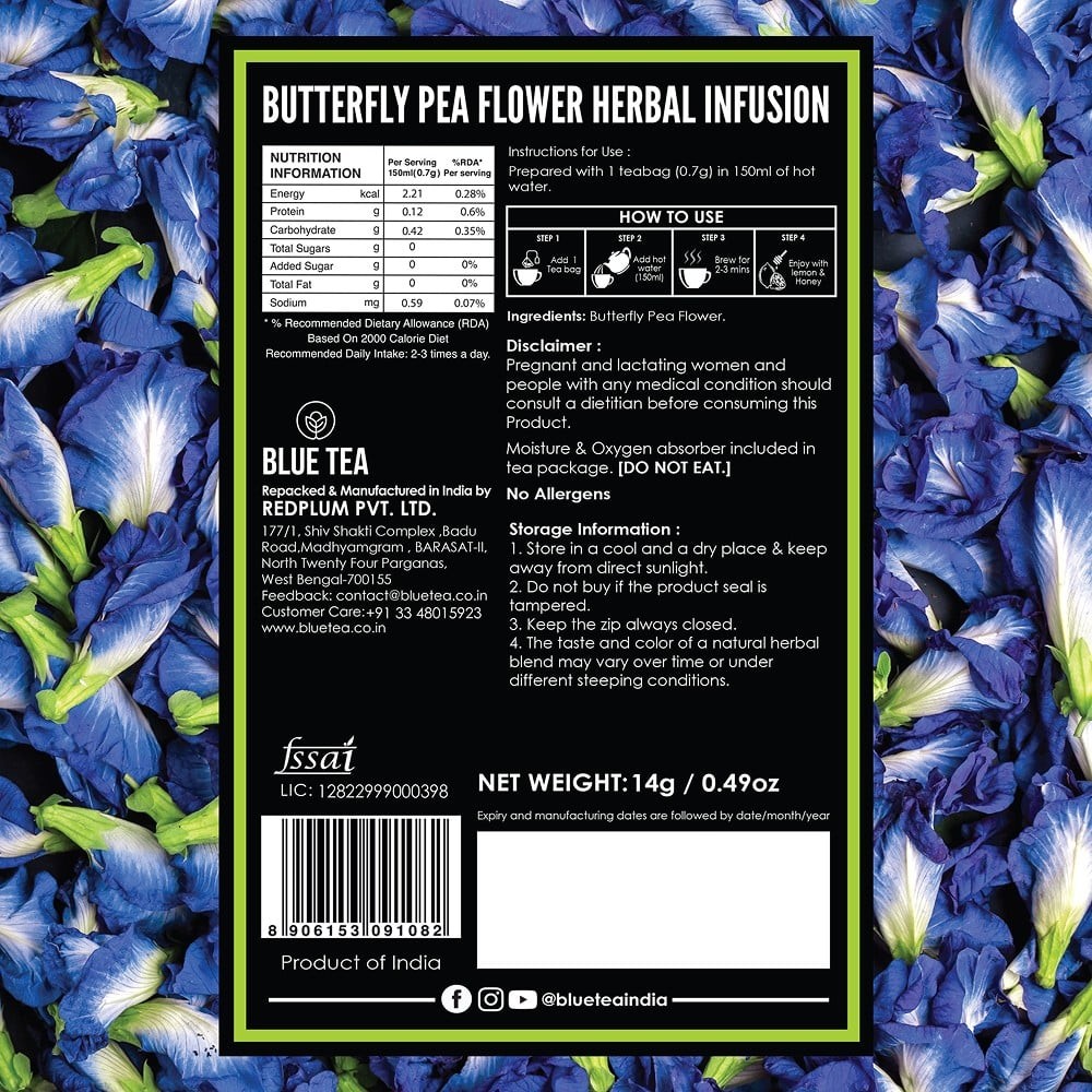 Blue Tea Butterfly Pea Flower Herbal Infusion
