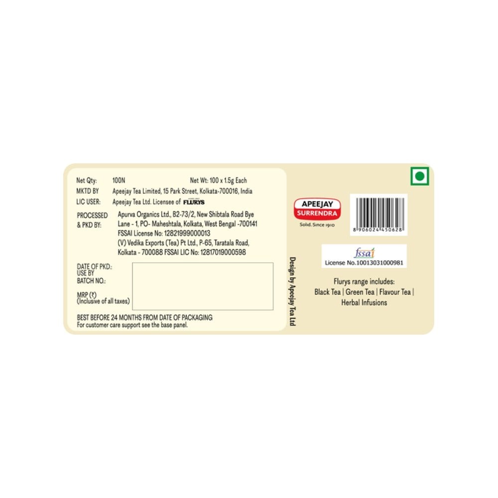 Flurys Envelop Green Tea Bags