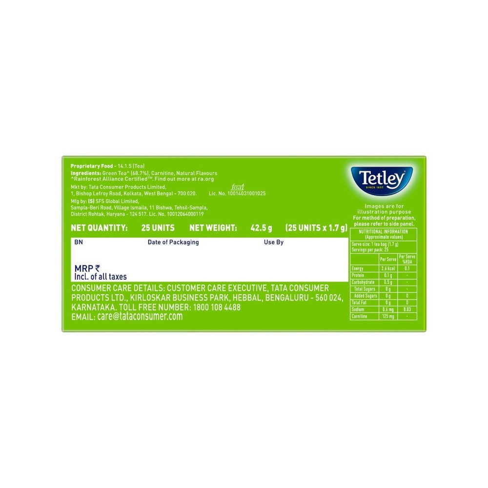 Tetley Slim Care Green Tea Bags (With L-Carnitine, Ginger, Mint & Lemon)